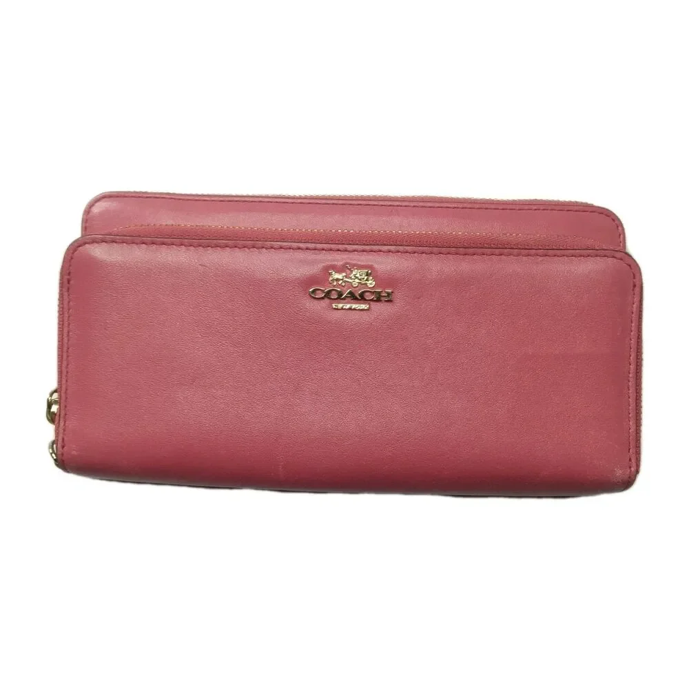 Vintage Coach Accordion Double Zip Wallet Smooth Leather Raspberry Red Y2K